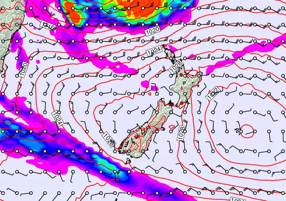 New Zealand forecast chart for Tuesday, March 24th, 2026 at 12:00 AM