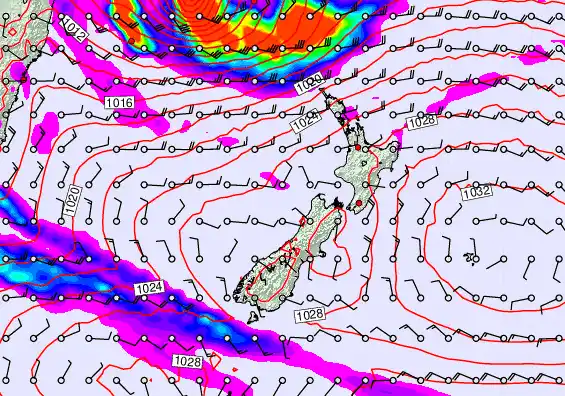 New Zealand forecast chart for Tuesday, March 24th, 2026 at 6:00 AM