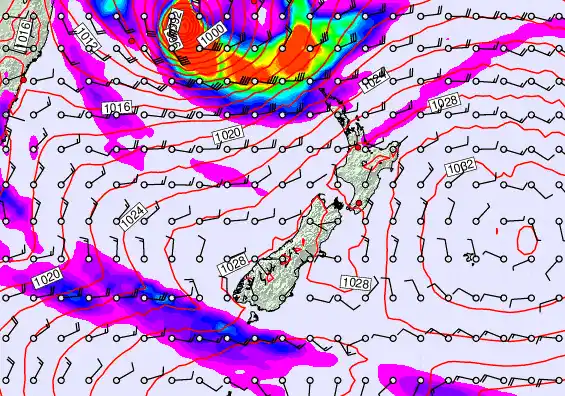 New Zealand forecast chart for Tuesday, March 24th, 2026 at 12:00 PM