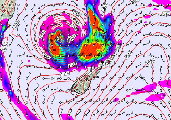 New Zealand forecast chart for Wednesday, March 25th, 2026 at 12:00 PM