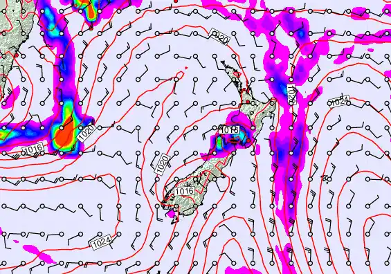 New Zealand forecast chart for Saturday, March 28th, 2026 at 12:00 AM