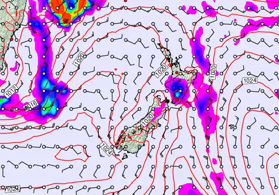 New Zealand forecast chart for Saturday, March 28th, 2026 at 6:00 AM