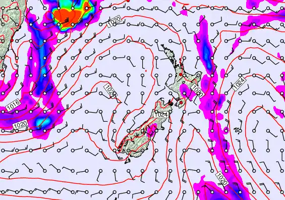 New Zealand forecast chart for Saturday, March 28th, 2026 at 12:00 PM