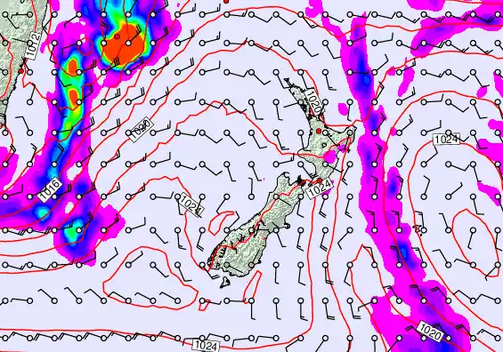 New Zealand forecast chart for Saturday, March 28th, 2026 at 6:00 PM