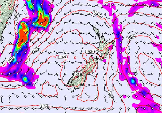 New Zealand forecast chart for Sunday, March 29th, 2026 at 12:00 AM