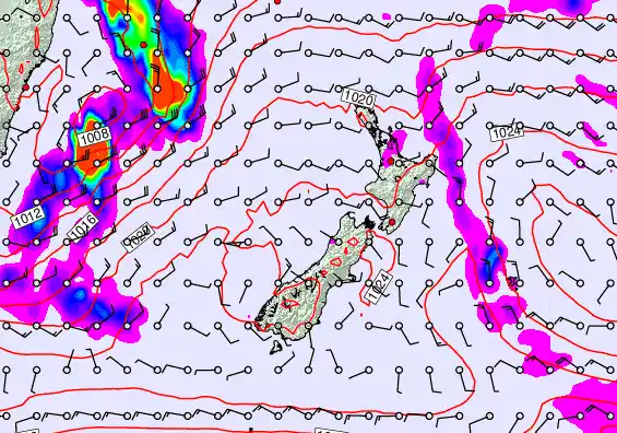 New Zealand forecast chart for Sunday, March 29th, 2026 at 6:00 AM