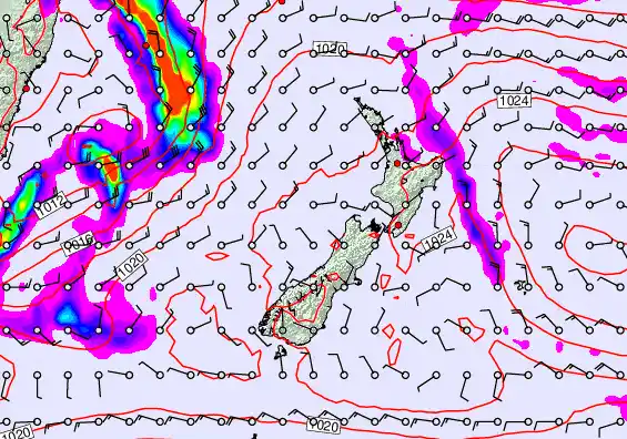 New Zealand forecast chart for Sunday, March 29th, 2026 at 12:00 PM