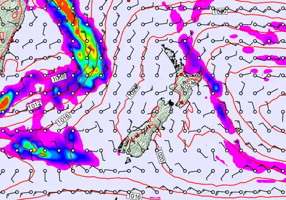 New Zealand forecast chart for Sunday, March 29th, 2026 at 6:00 PM