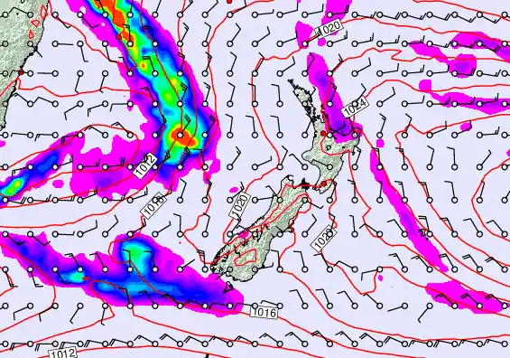New Zealand forecast chart for Monday, March 30th, 2026 at 12:00 AM