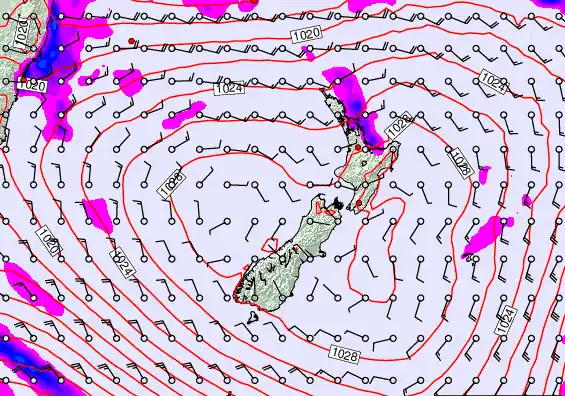New Zealand forecast chart for Sunday, March 22nd, 2026 at 6:00 PM