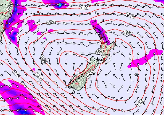 New Zealand forecast chart for Monday, March 23rd, 2026 at 12:00 AM