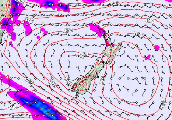 New Zealand forecast chart for Monday, March 23rd, 2026 at 6:00 AM