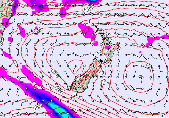 New Zealand forecast chart for Monday, March 23rd, 2026 at 12:00 PM