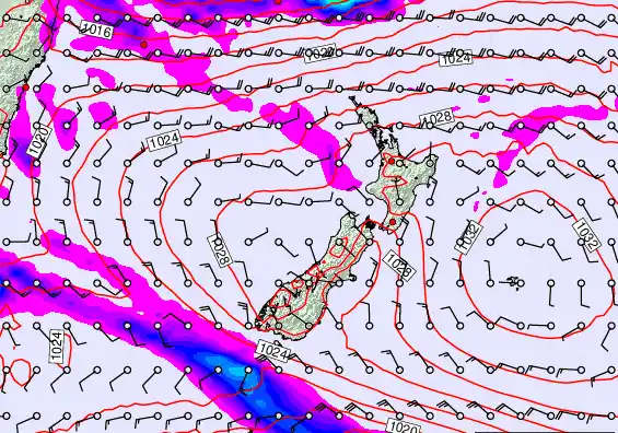 New Zealand forecast chart for Monday, March 23rd, 2026 at 6:00 PM