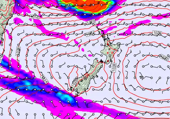 New Zealand forecast chart for Tuesday, March 24th, 2026 at 6:00 AM
