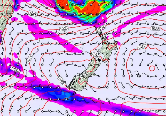 New Zealand forecast chart for Tuesday, March 24th, 2026 at 12:00 PM