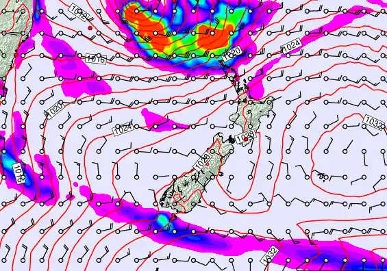 New Zealand forecast chart for Tuesday, March 24th, 2026 at 6:00 PM
