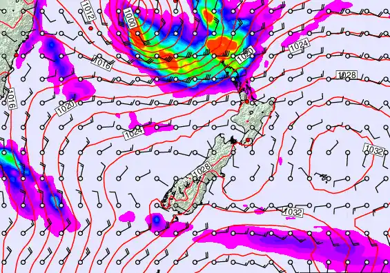 New Zealand forecast chart for Wednesday, March 25th, 2026 at 12:00 AM