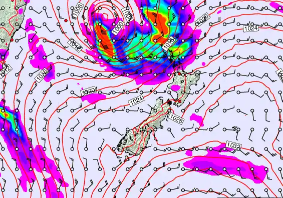 New Zealand forecast chart for Wednesday, March 25th, 2026 at 6:00 AM