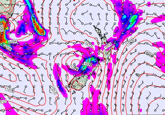 New Zealand forecast chart for Friday, March 27th, 2026 at 6:00 PM
