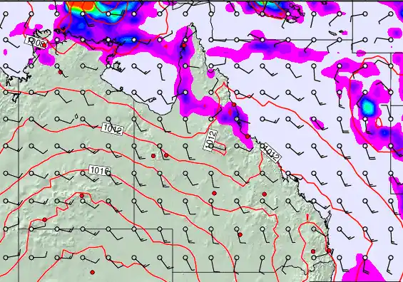 Queensland forecast chart for Saturday, March 28th, 2026 at 12:00 PM