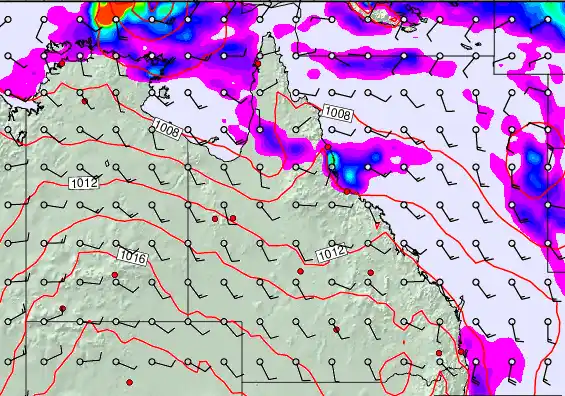 Queensland forecast chart for Saturday, March 28th, 2026 at 6:00 PM