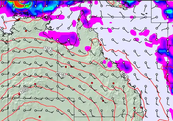 Queensland forecast chart for Saturday, March 28th, 2026 at 12:00 AM