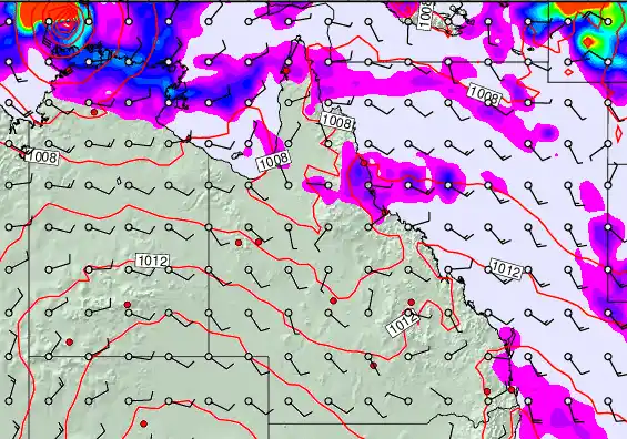 Queensland forecast chart for Sunday, March 29th, 2026 at 6:00 AM