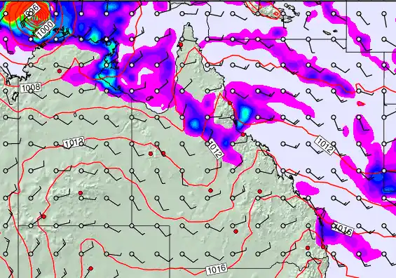 Queensland forecast chart for Sunday, March 29th, 2026 at 6:00 PM