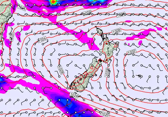 New Zealand forecast chart for Monday, March 23rd, 2026 at 6:00 PM