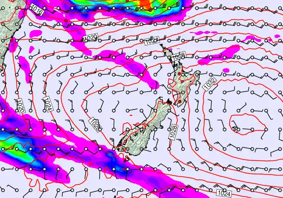 New Zealand forecast chart for Tuesday, March 24th, 2026 at 12:00 AM