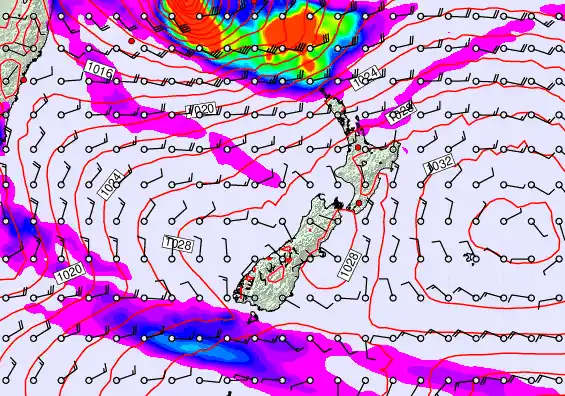 New Zealand forecast chart for Tuesday, March 24th, 2026 at 12:00 PM