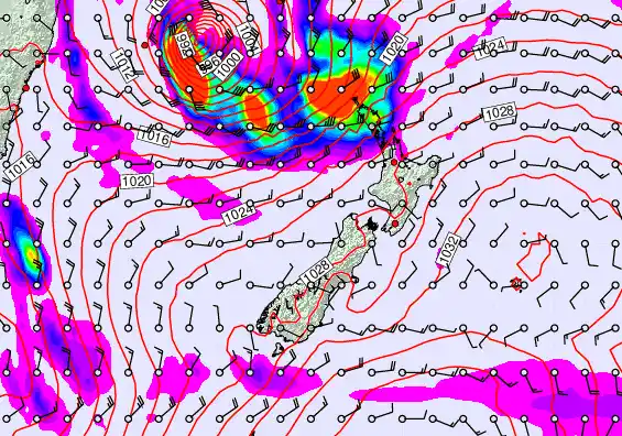 New Zealand forecast chart for Wednesday, March 25th, 2026 at 12:00 AM