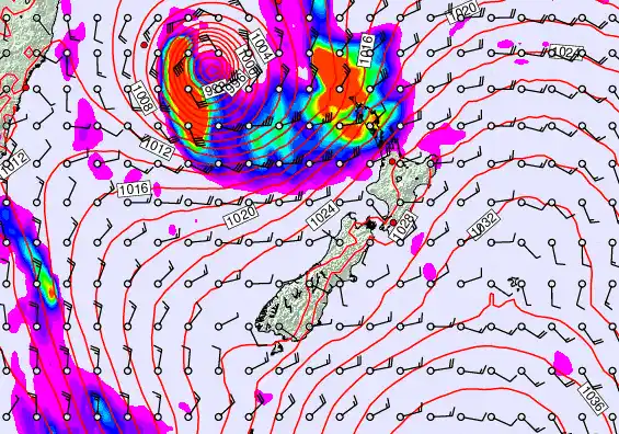 New Zealand forecast chart for Wednesday, March 25th, 2026 at 6:00 AM