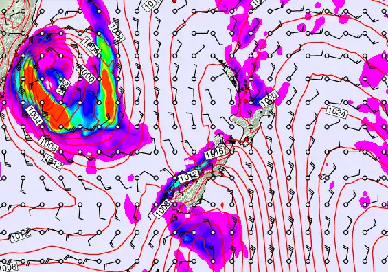 New Zealand forecast chart for Friday, March 27th, 2026 at 6:00 PM