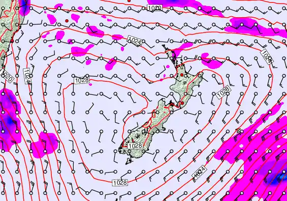 New Zealand forecast chart for Thursday, April 2nd, 2026 at 6:00 AM