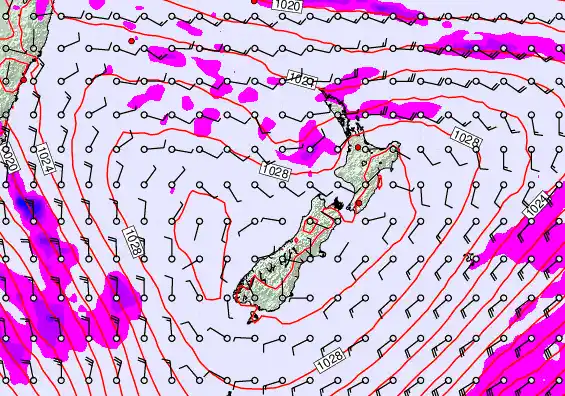 New Zealand forecast chart for Thursday, April 2nd, 2026 at 12:00 PM