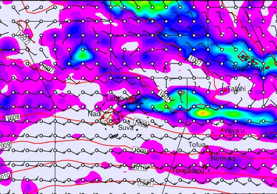 Fiji Islands forecast chart for Friday, March 27th, 2026 at 6:00 PM