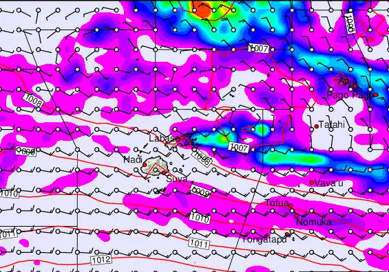 Fiji Islands forecast chart for Saturday, March 28th, 2026 at 12:00 AM