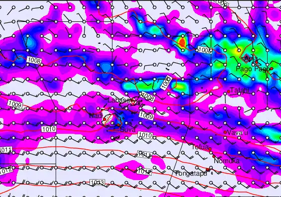 Fiji Islands forecast chart for Saturday, March 28th, 2026 at 6:00 PM
