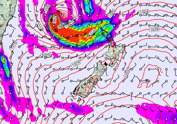 New Zealand forecast chart for Wednesday, March 25th, 2026 at 12:00 AM