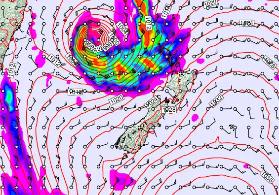 New Zealand forecast chart for Wednesday, March 25th, 2026 at 6:00 AM