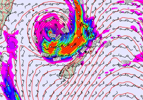 New Zealand forecast chart for Wednesday, March 25th, 2026 at 6:00 PM