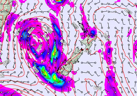 New Zealand forecast chart for Saturday, March 28th, 2026 at 6:00 PM