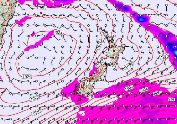 New Zealand forecast chart for Tuesday, March 31st, 2026 at 6:00 AM