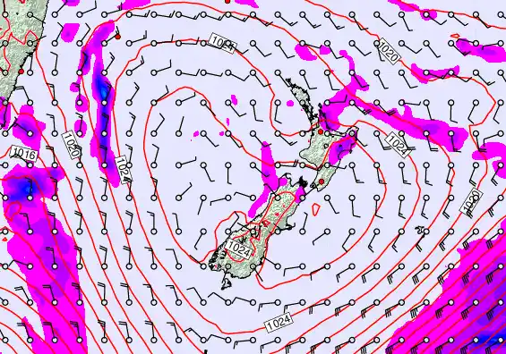 New Zealand forecast chart for Thursday, April 2nd, 2026 at 12:00 AM