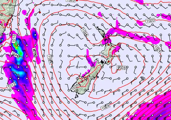 New Zealand forecast chart for Thursday, April 2nd, 2026 at 6:00 AM