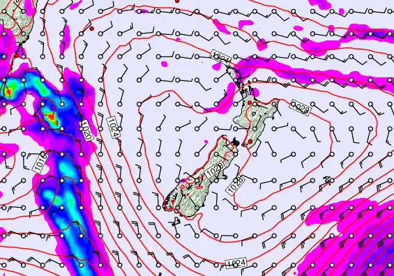 New Zealand forecast chart for Thursday, April 2nd, 2026 at 12:00 PM