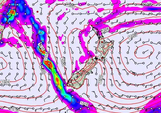 New Zealand forecast chart for Friday, April 3rd, 2026 at 12:00 PM