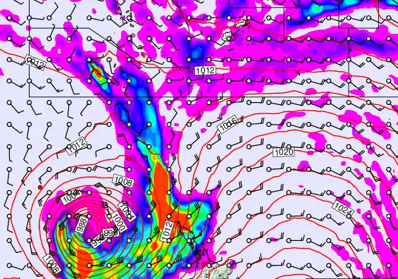 New Zealand to Fiji forecast chart for Wednesday, March 25th, 2026 at 12:00 PM